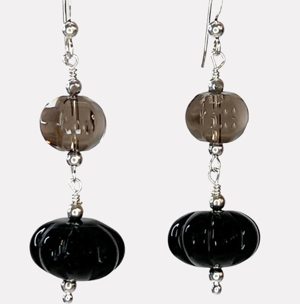 Focused Manifestation, Onyx, Smoky, Sterling Earrings 2"