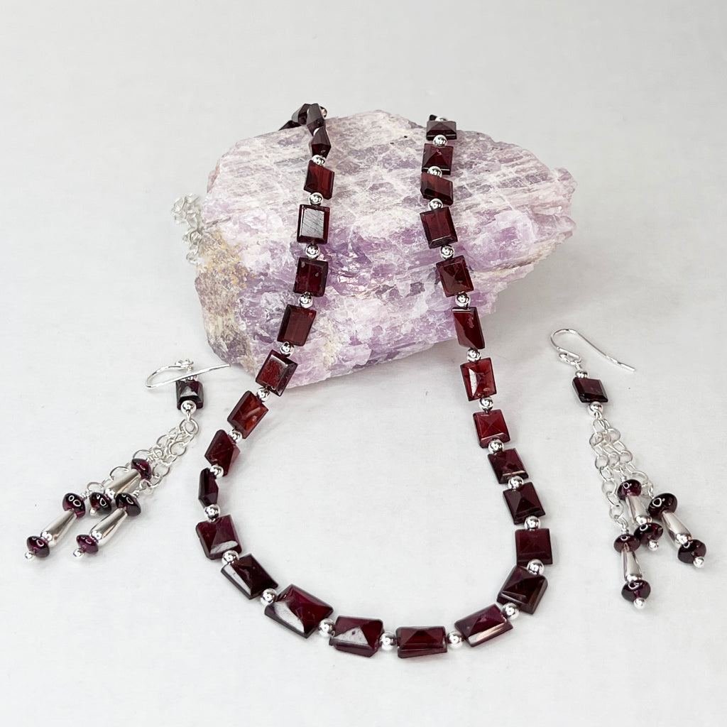 Elegant Garnet - Self-Worth, Positivity, Sterling Silver Set