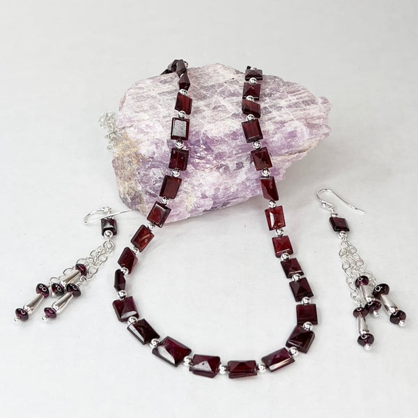 Elegant Garnet - Self-Worth, Positivity, Sterling Silver Set