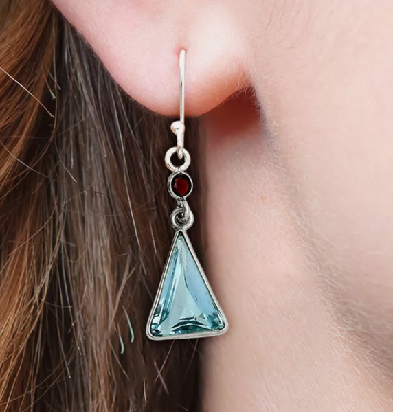 Authentic Clarity - Blue Topaz and Garnet Trillion Earrings
