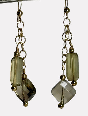 Forward Optimism, Smoky Lemon Quartz Earrings, Goldfill  3”