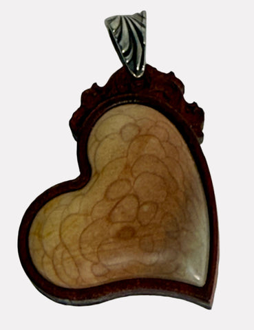 Jasper Carved wood Framed Pendant 2.5"