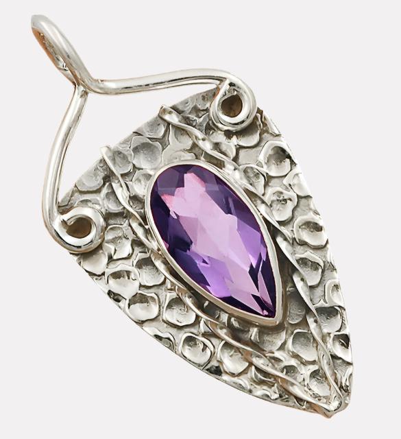Ally in Chaotic Times - Amethyst Hammered Sterling Silver Pendant 1.75"