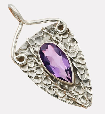 Ally in Chaotic Times - Amethyst Hammered Sterling Silver Pendant 1.75"