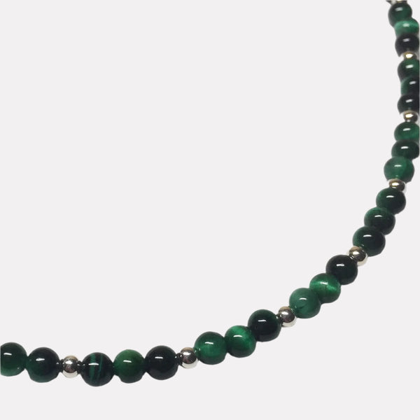 Healing and Balance Beaded Chain -Dark Green Tiger Eye in Gold or Sterling
