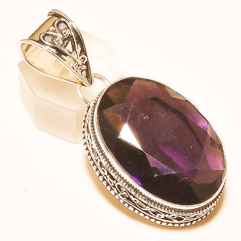 Vintage Style Amethyst Color Pendant - 2.25" .925 Sterling silver