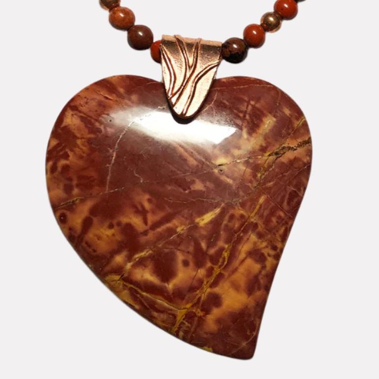 Tranquility Jasper Heart Pendant - Pewter Bail 2.5"