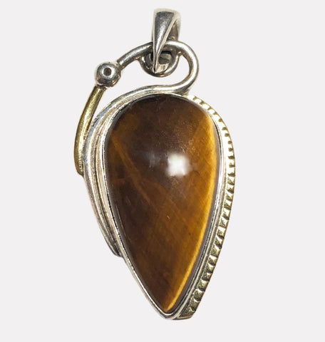 Balanced Optimism Tiger eye Pendant 1.75"  .925 Sterling