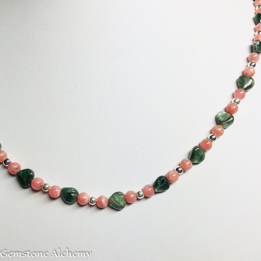 Seraphs Gift Beaded chain - Seraphinite and rhodochrosite