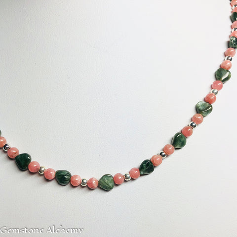 Seraphs Gift Beaded chain - Seraphinite and rhodochrosite