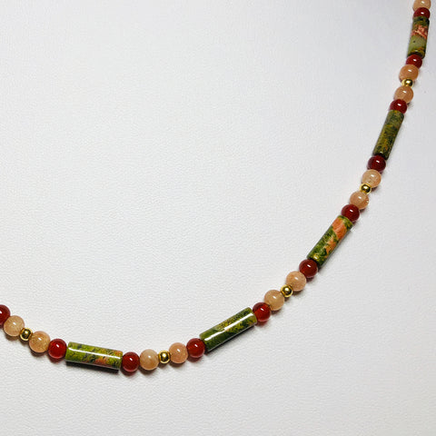 Inner Glow into Action Beaded Chain - Unakite, Carnelian, Sunstone