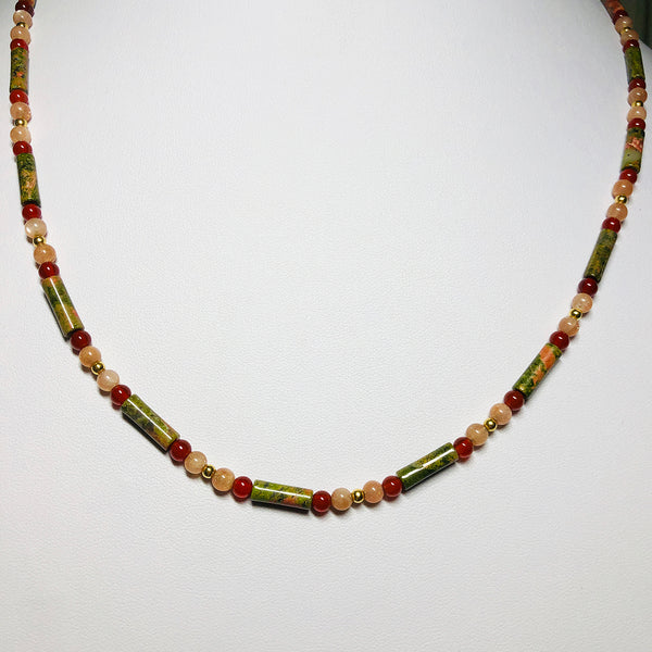 Inner Glow into Action Beaded Chain - Unakite, Carnelian, Sunstone