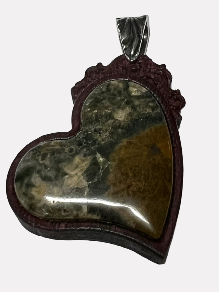 Ocean Jasper Carved wood Framed Pendant 2.5"