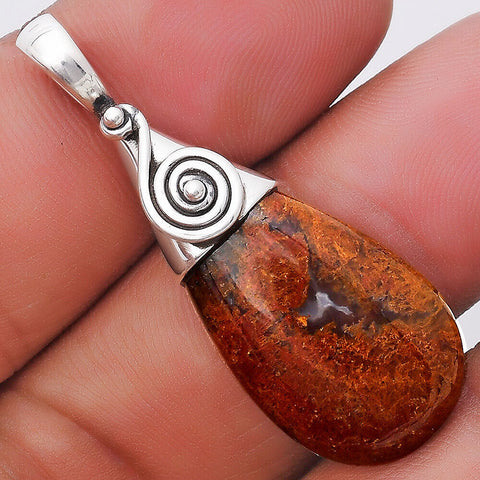 Courage Agate Spiral Pendant .925 Sterling  1.66"