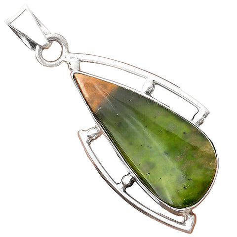 Chrome Chalcedony Heart Healing Pendant 1 2/3" .925 Sterling silver