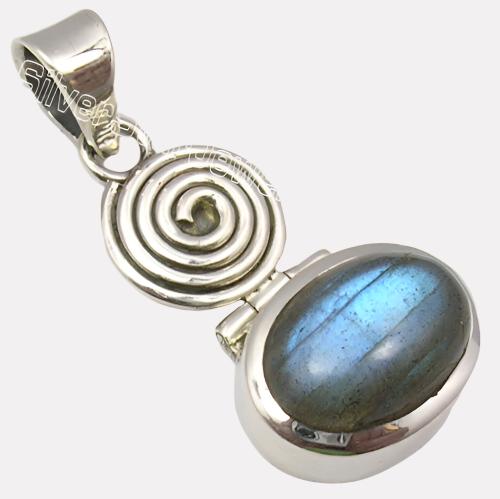 Labradorite Protection Spiral Pendant 1.5", .925 Sterling Silver