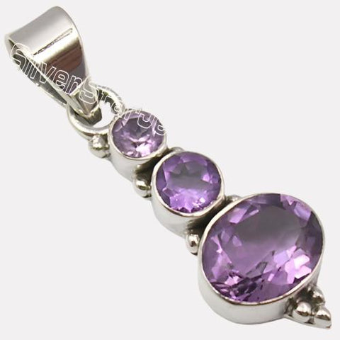 Ally in Chaotic Times - Amethyst Triple Pendant 1.4" .925 Sterling Silver