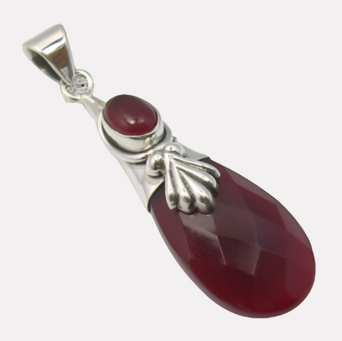 Courageous Action Carnelian Pendant 1.8" .925 Sterling Silver