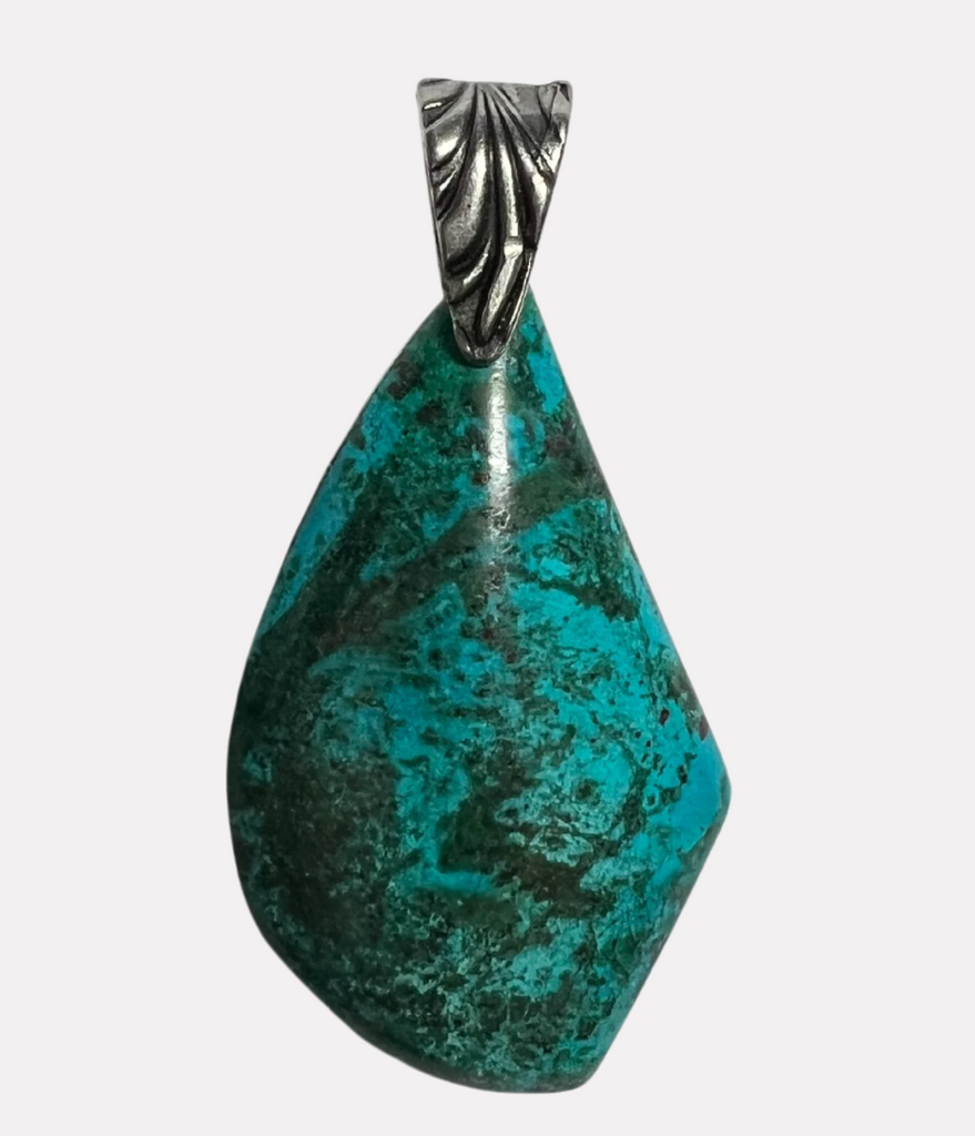 Chrysocolla Free shape Pendant 2.5" - Pewter bail