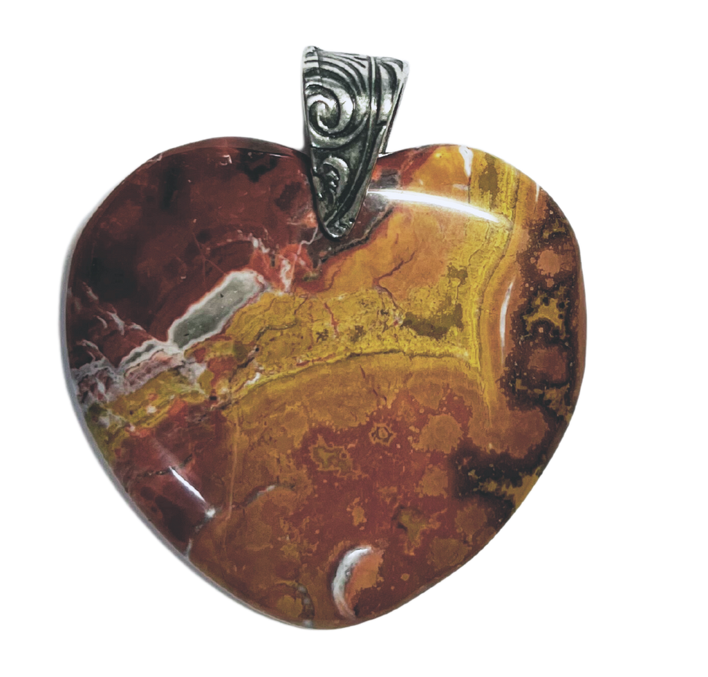 Ocean Jasper Heart Pendant - Pewter Bail 1.9"
