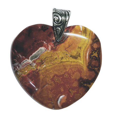 Ocean Jasper Heart Pendant - Pewter Bail 1.9"