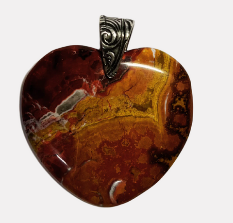 Ocean Jasper Heart Pendant - Pewter Bail 1.9"