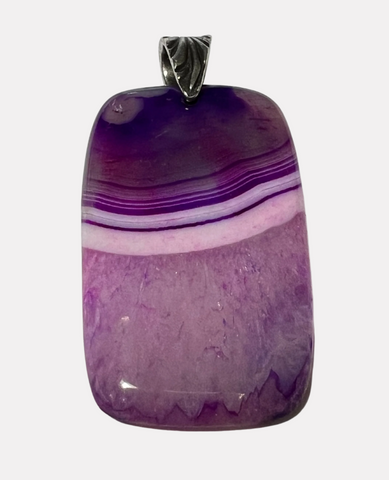 Courageous Purple Agate Pendant - pewter bail 2.6"