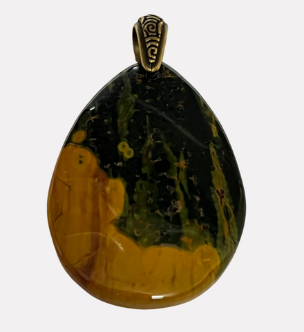 Ocean Jasper Teardrop Pendant - Pewter Bail