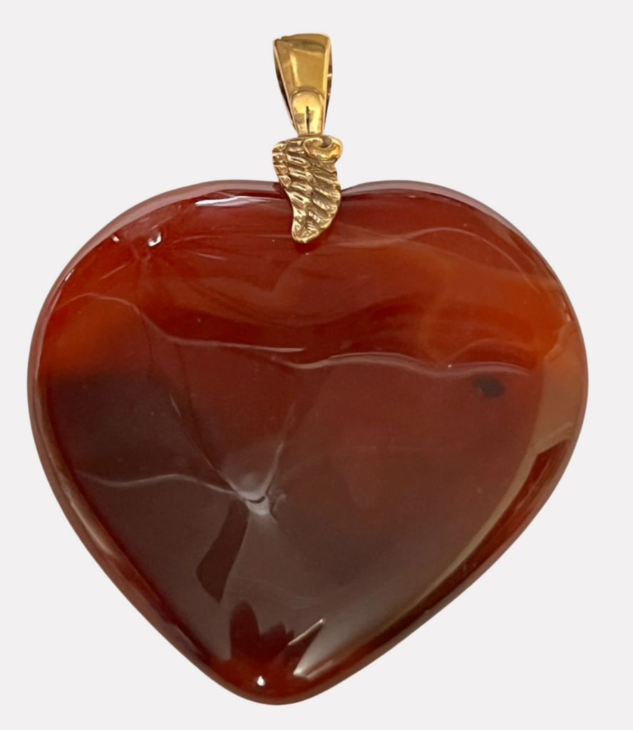 Courageous Action Carnelian Angel Heart Pendant 3"