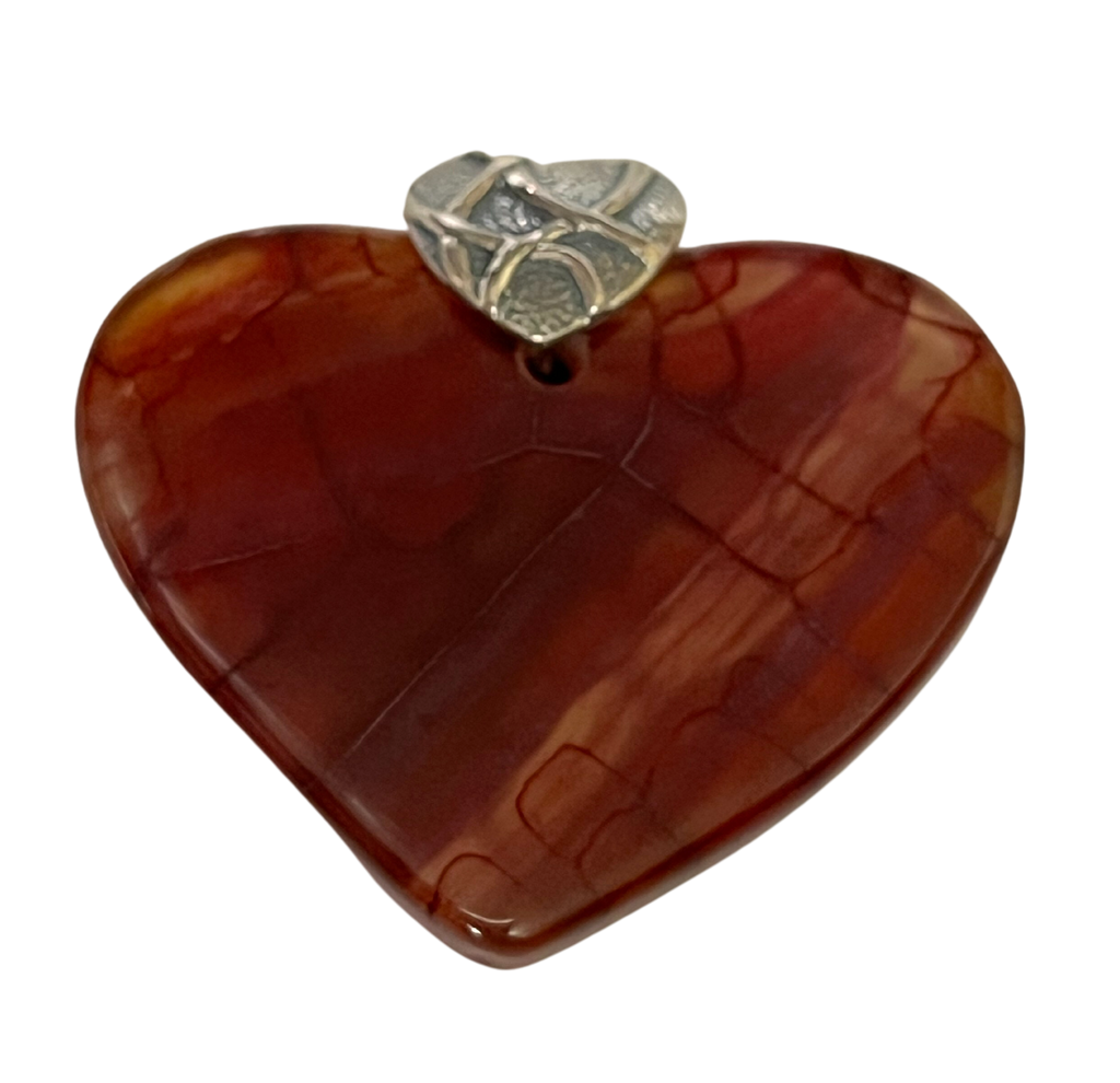 Courageous Action Carnelian Heart Pendant 1.3" Small .925 Sterling Silver