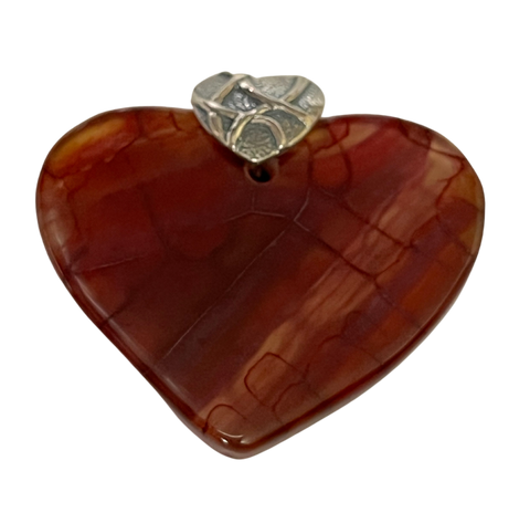 Courageous Action Carnelian Heart Pendant 1.3" Small .925 Sterling Silver