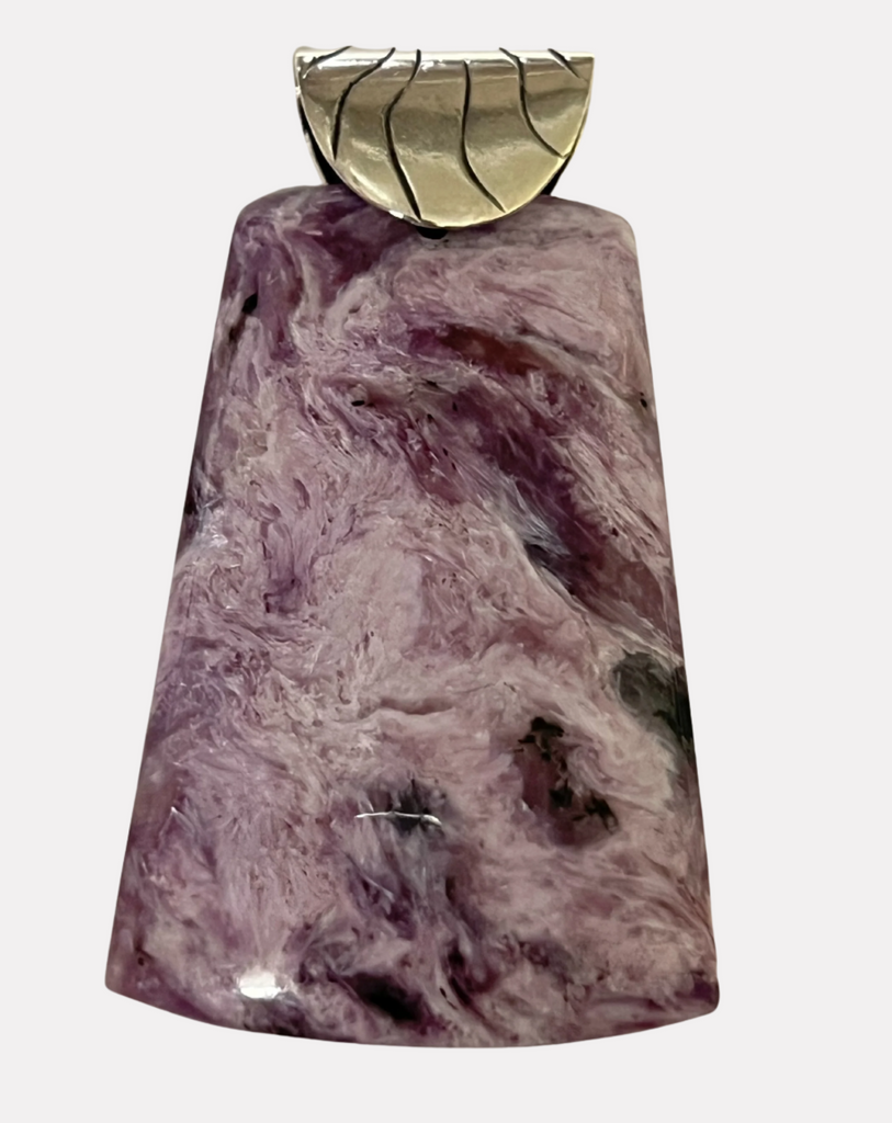 Power of Love - Charoite Trapezoid Pendant - .925 Sterling Silver 2.25"