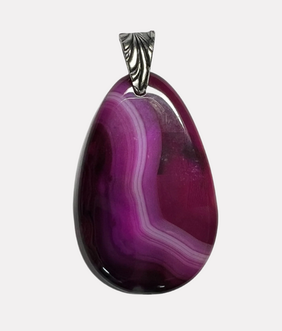 Courageous Fuchsia Agate Pendant - pewter bail 2.5"