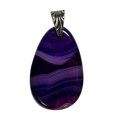 Courageous Purple Agate Oval Pendant - pewter bail (Copy)