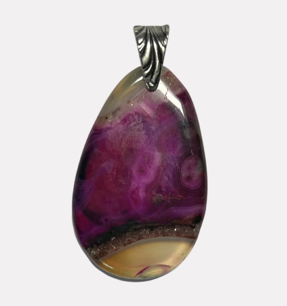 Courageous Fuchsia Golden Agate Oval Pendant - pewter bail 2.5"