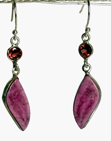 Heart Healing Earring in Cobalt & Garnet - 1.8"