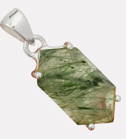 Green Tourmaline In Prehnite Pendant, Small 1" .925 Sterling Silver