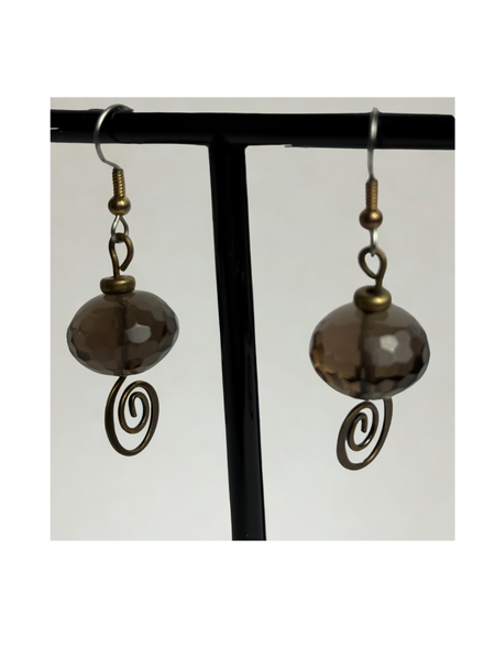 Spiraling Focus on Goals Earrings 2" Smoky Quartz