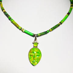 Face of Love, Pendant and Beaded Chain Set - Green Mohave Turquoise .925 Sterling Silver