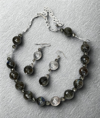 Manifest Creation Necklace Earring Set - Pyrite and Lepidolite