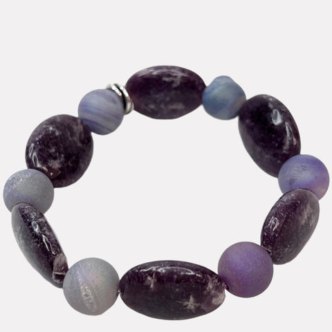 Aura Druzy and Lepidolite bracelet - elastic 6-7”