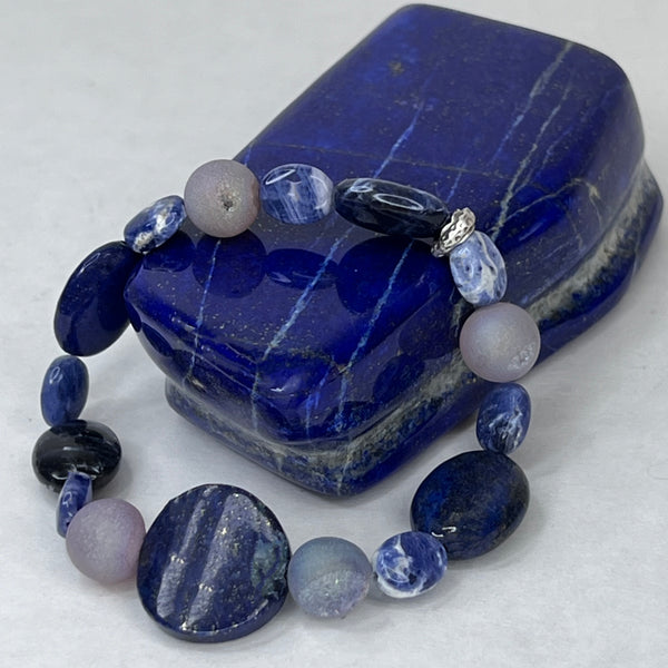 Self Mastery - Lapis Lazuli, Sodalite, Aura Druzy  Bracelet adjustS elastic 7”