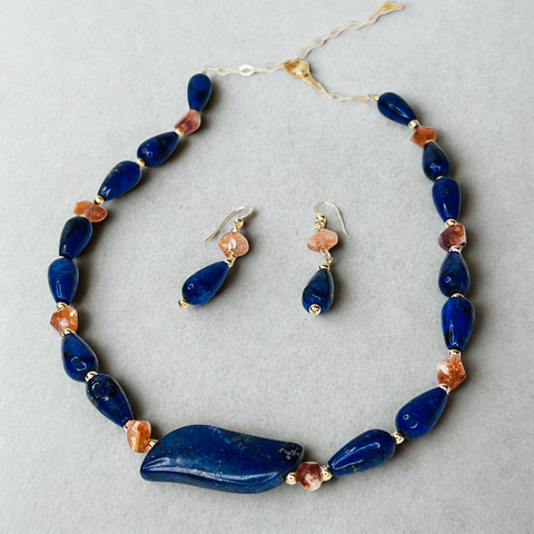 Divine Inner Fire Set - Lapis Lazuli , Sunstone and GoldFill