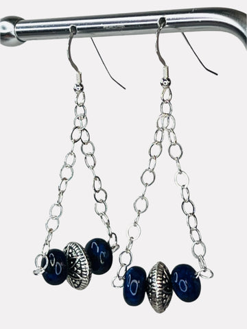 Lapis, Tibetan Silver and Sterling Silver Swing Earrings 2.4