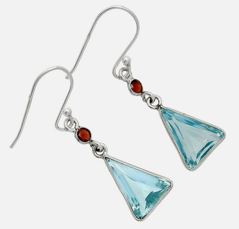 Authentic Clarity - Blue Topaz and Garnet Trillion Earrings