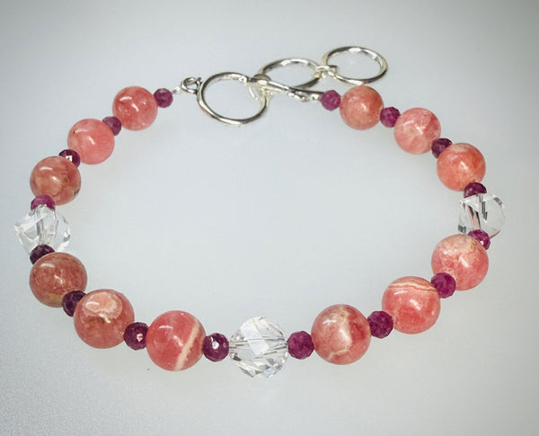 Deep Heart Bracelet  - Rhodochrosite, Ruby and Quartz