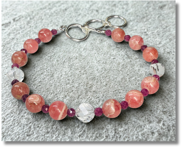 Deep Heart Bracelet  - Rhodochrosite, Ruby and Quartz
