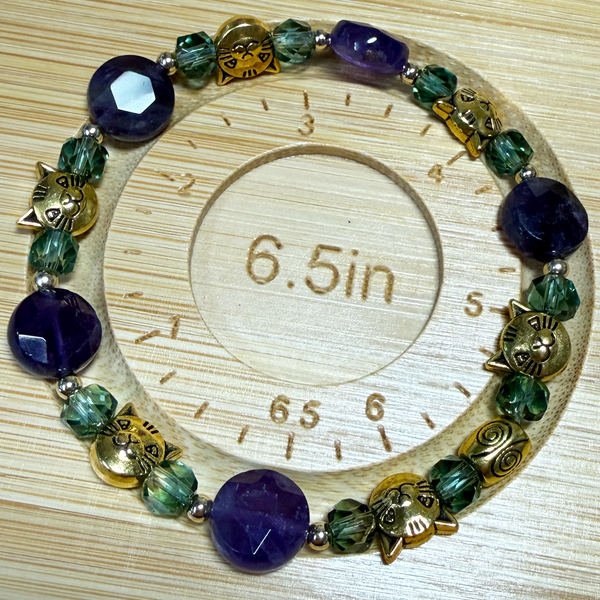 I Love and Appreciate My Cat Bracelet - Purple & Green Amethyst