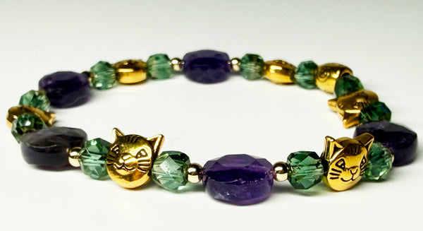 I Love and Appreciate My Cat Bracelet - Purple & Green Amethyst