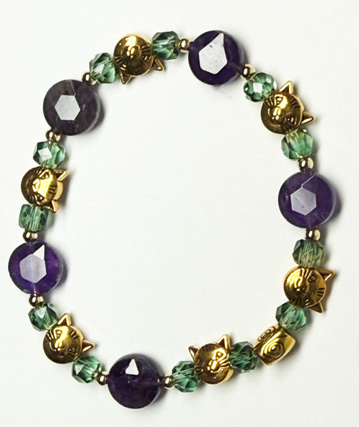 I Love and Appreciate My Cat Bracelet - Purple & Green Amethyst